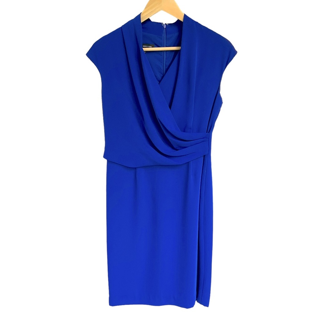 Jones New York Sheath Dress Sleeveless Surplice Neckline Drape Front Cob…